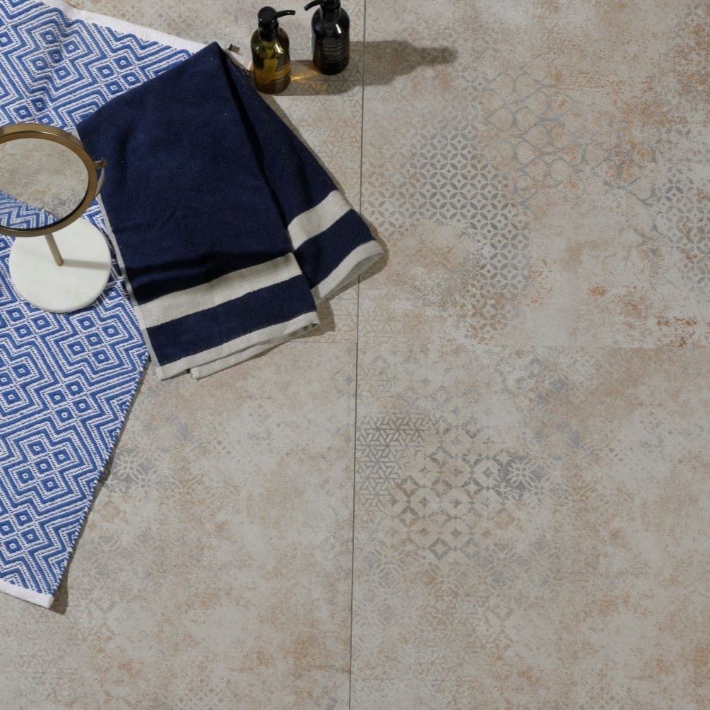 Close up lifestyle image of Ca Pietra Loft Vintage Porcelain Pearl Wall & Floor Tiles 600mmx600mm